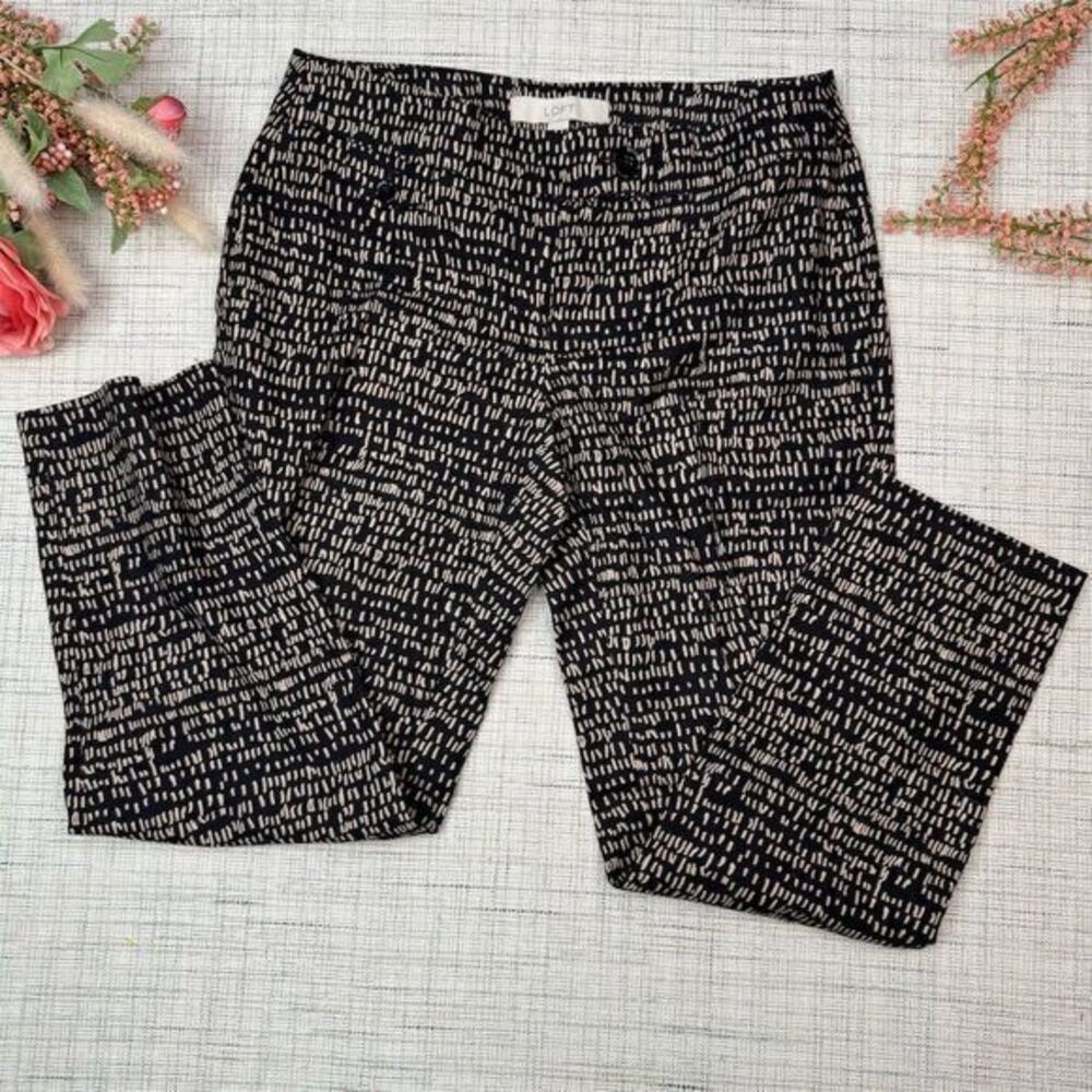 LOFT Marisa Women's Geometric Print Dress Pants Black Size 0 Casual